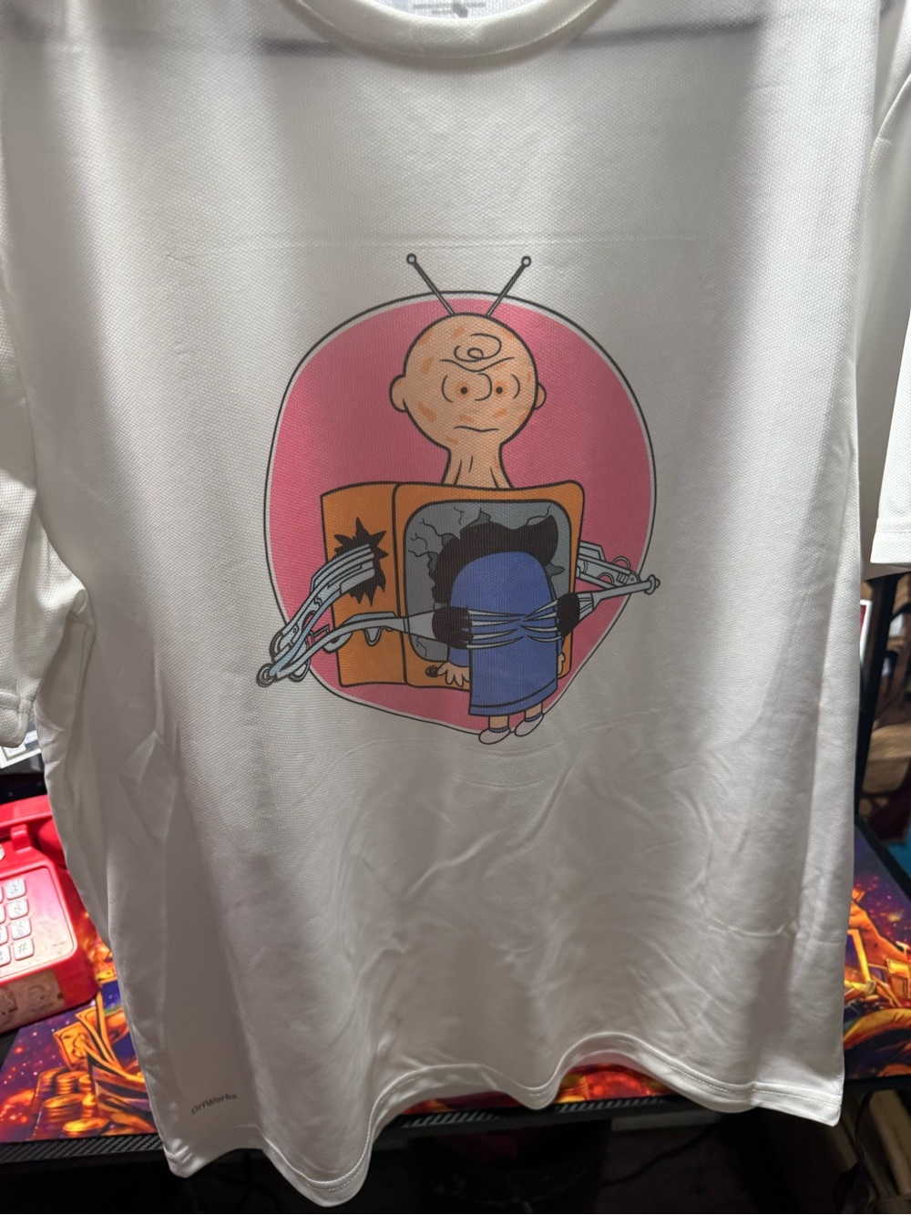White Graphic T-Shirt with  Cartoon Print